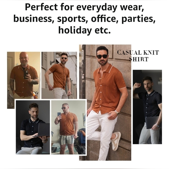 Grace Karin Beige Short Sleeve Men's Shirt #1182 - Picture 6 of 9